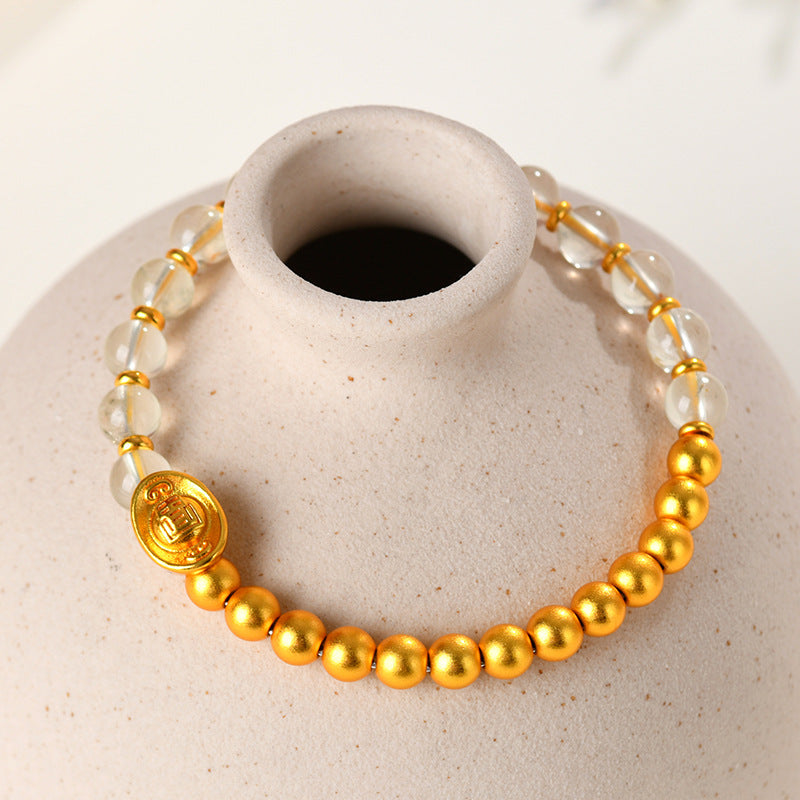 Lemon Yellow Crystal Gold Ingot Bracelet | Wealth & Prosperity Chinese Style Women's Jewelry