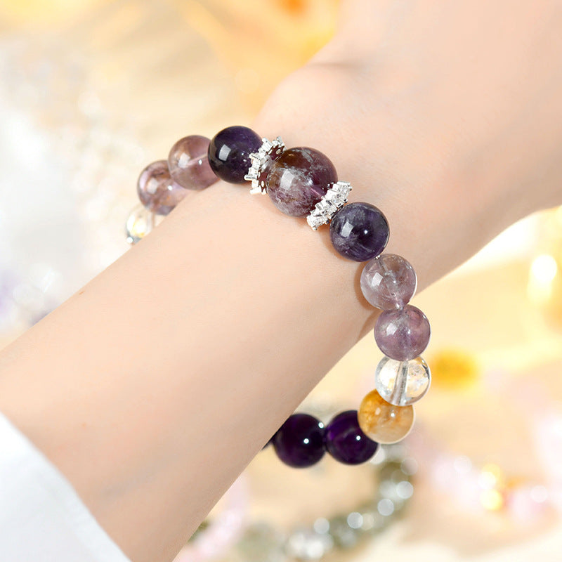 Natural Amethyst Yellow Gum Flower White Crystal Bracelet - Spiritual Harmony & Energy Balance
