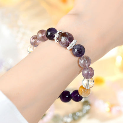 Natural Amethyst Yellow Gum Flower White Crystal Bracelet - Spiritual Harmony & Energy Balance