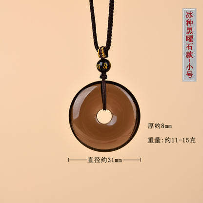 Natural Obsidian White Agate Peace Buckle Pendant - Chinese Style Zodiac Harmony Necklace