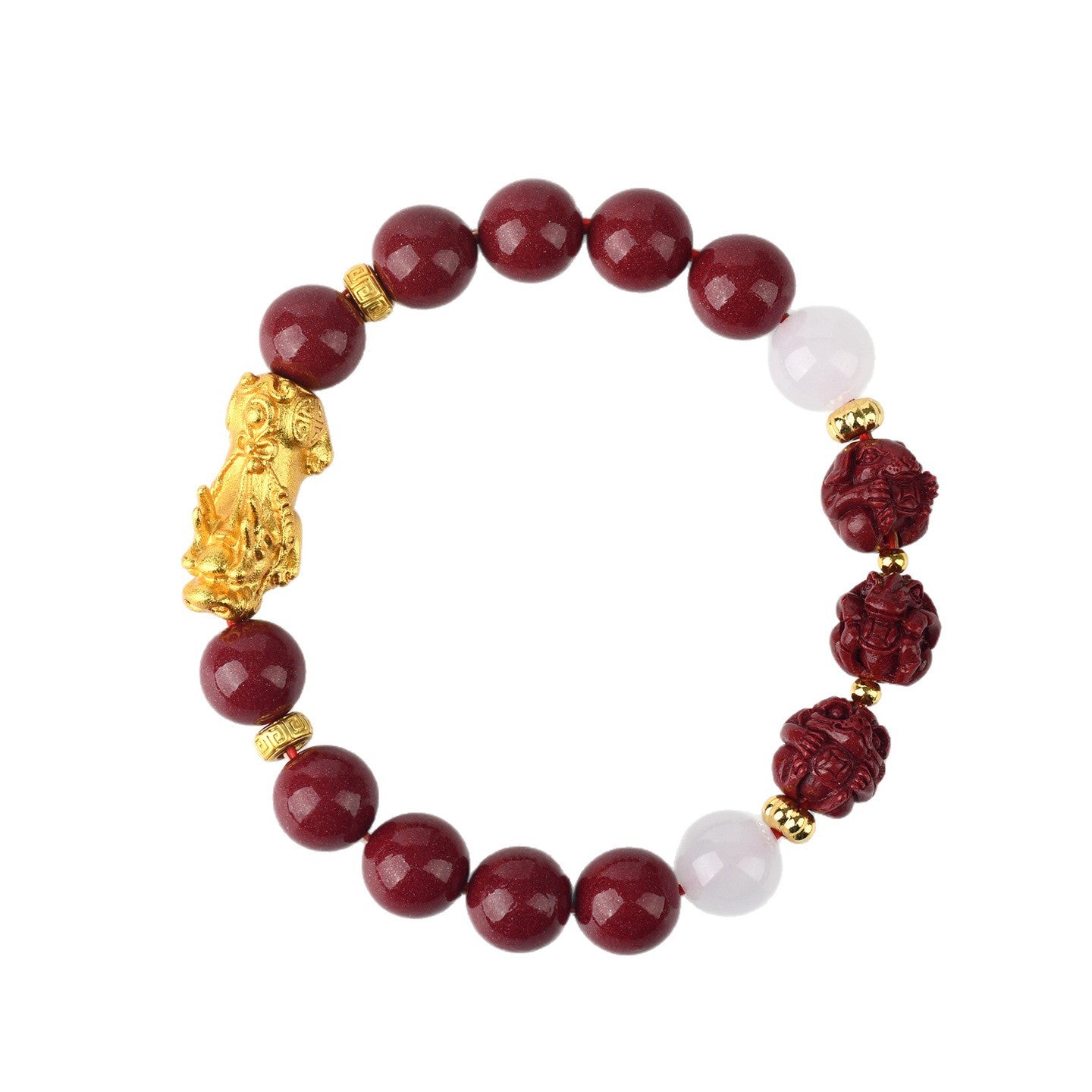 Natural Purple Gold Cinnabar Zodiac Pixiu Bracelet | Wealth Attraction & Protection Talisman