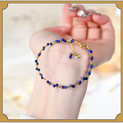 Natural Crystal Lapis Lazuli Tourmaline Red Agate Silk Wrapped Bracelet for Petite Women