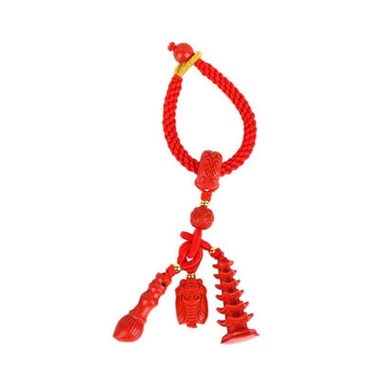 Natural Imperial Red Cinnabar Wenchang Tower Pen Keychain | Academic Success & Career Luck Talisman