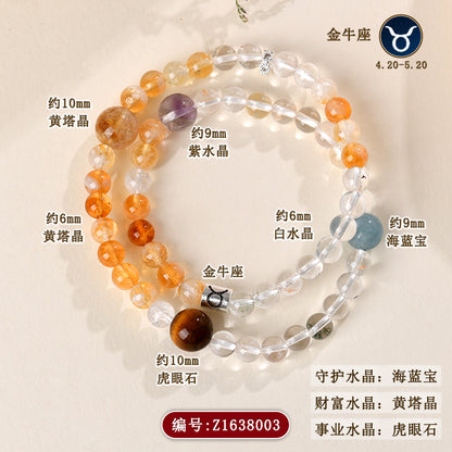 Natural Crystal Zodiac Bracelet | Multi-Gemstone Protection & Luck Charm for Women