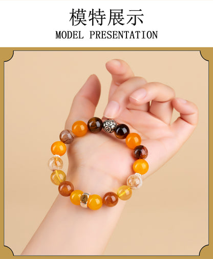 Natural Crystal Multi-Gem Sanskrit Eight Guardian Deities Zodiac Buddha Balance Bracelet