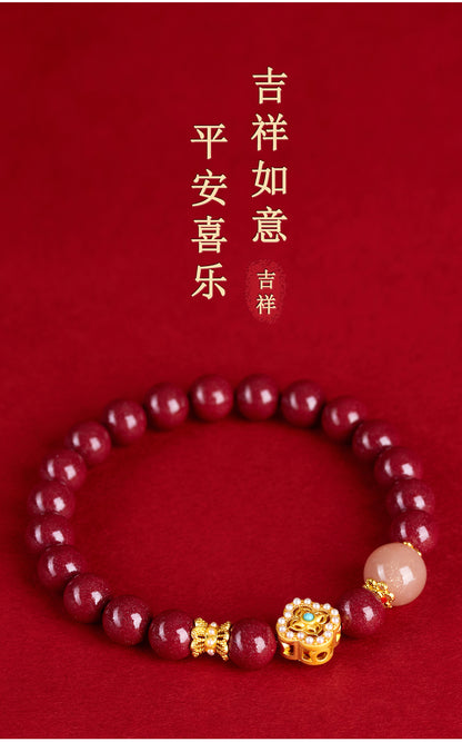 Natural Purple Gold Cinnabar Sunstone Zodiac Bracelet - Retro Chinese Style for Luck & Protection