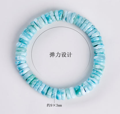 Natural Sea Grain Stone Abacus Bead Bracelet | Light Blue Spacer for Harmony & Wealth