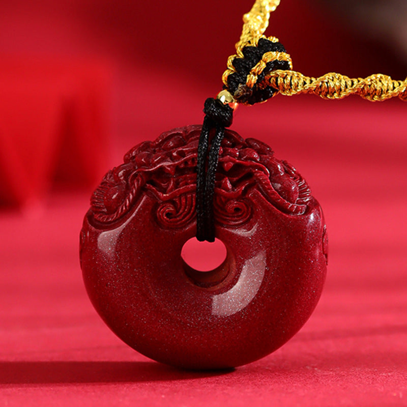 Natural High-Content Cinnabar Pixiu Peace Buckle Necklace Pendant - Wealth & Protection Talisman