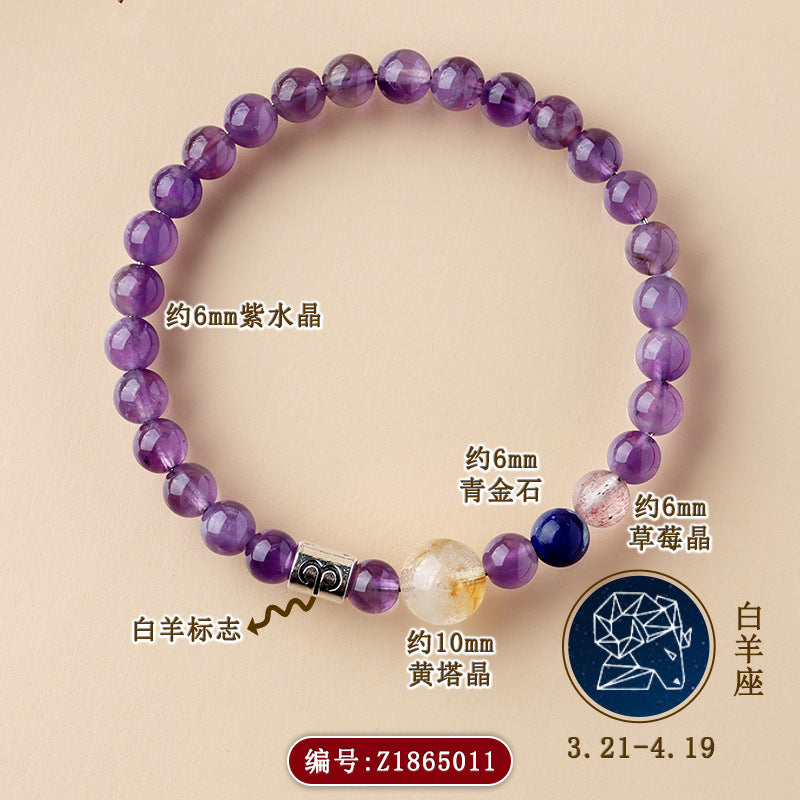 Natural Crystal Zodiac Bracelet | Multi-Gemstone Protection & Luck Charm for Women