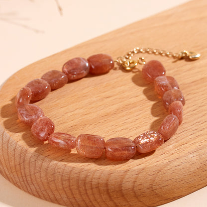Natural Crystal Strawberry Bracelet | Adjustable Feng Shui Charm for Women's Luck