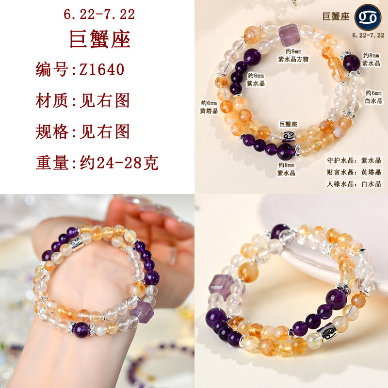 Natural Crystal Zodiac Bracelet | Multi-Gemstone Protection & Luck Charm for Women