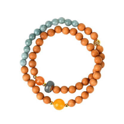 Ancient Sandalwood Blue Jade Double Circle Bracelet | Feng Shui Protection & Wealth Attraction