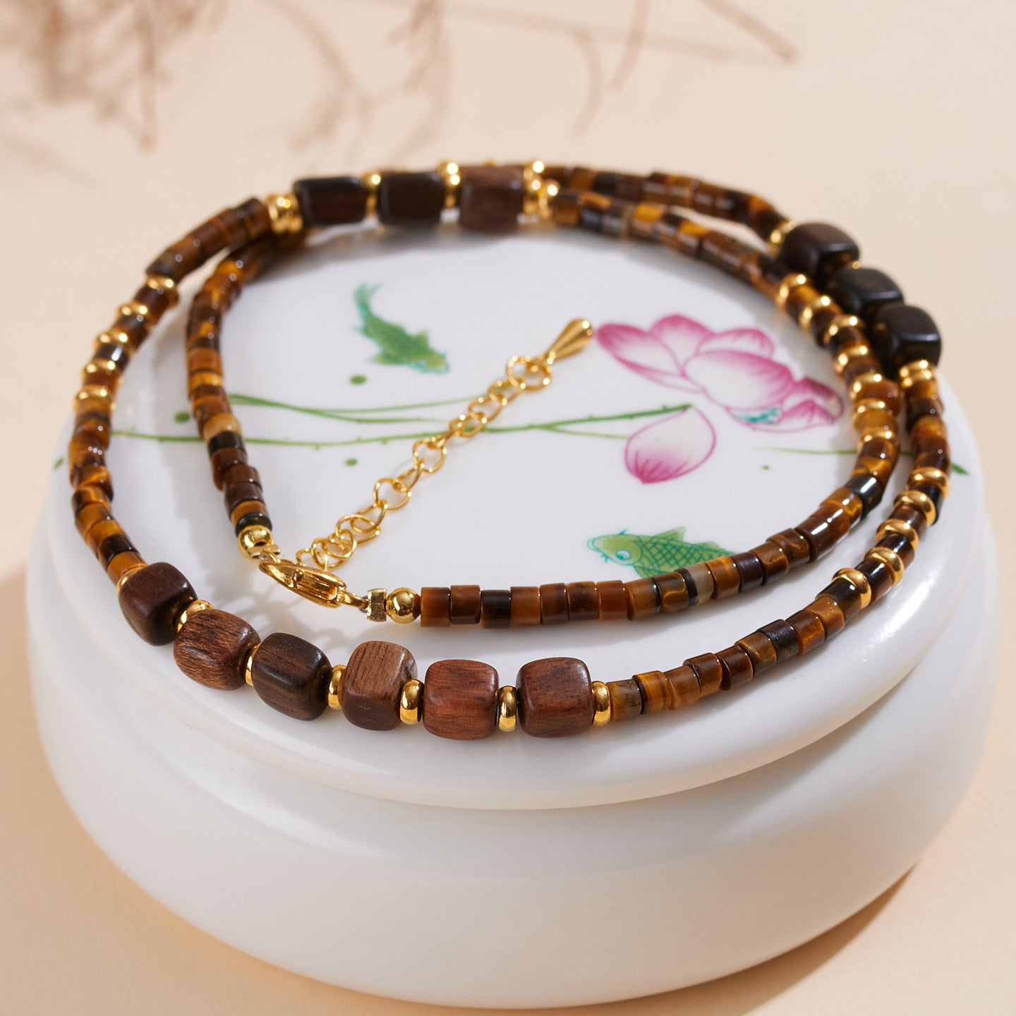 Natural Tiger Eye Agarwood Clavicle Necklace - Spiritual Protection & Wealth Attraction
