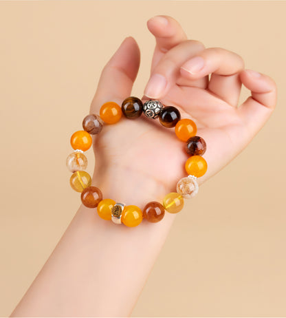 Natural Crystal Multi-Gem Sanskrit Eight Guardian Deities Zodiac Buddha Balance Bracelet