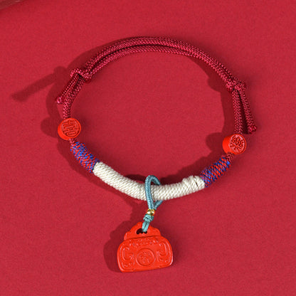 Natural Cinnabar Ruyi Lock Tibetan Bracelet - Auspicious Protection Handmade Red Rope