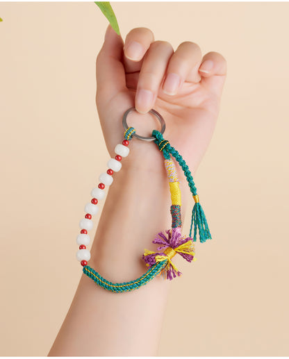 Natural High-Content Cinnabar Bodhi Tibetan Keychain with Pom-Pom - Spiritual Guardian Talisman