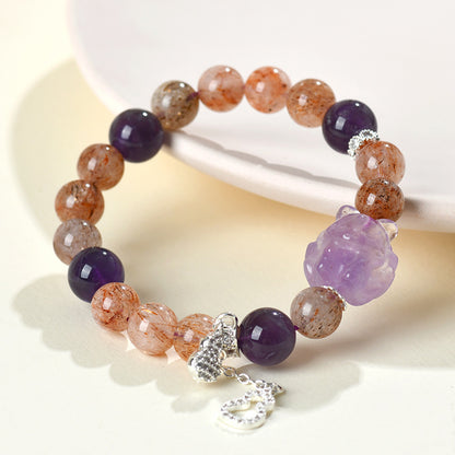 Mystical Nine-Tailed Fox Amethyst Bracelet in Black Gold - Chinese Style Women's Spiritual Talisman