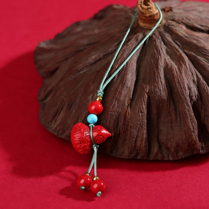 Natural High-Content Cinnabar Fortune Gourd Pendant - Wealth & Protection Amulet