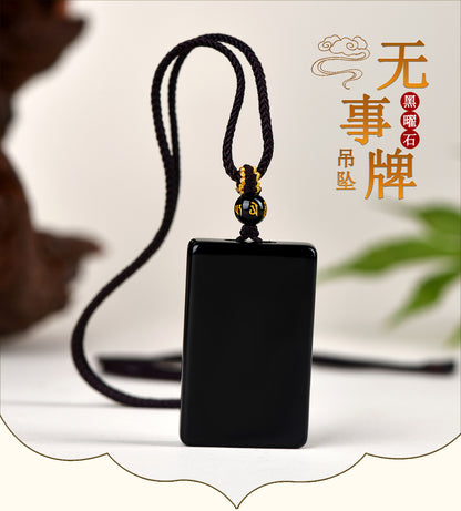 Natural Obsidian Square Pendant for Peace and Tranquility | Spiritual Protection Necklace