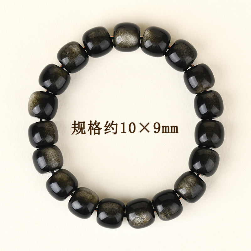 Natural Gold Obsidian Cat's Eye Bracelet | Ancient Chinese Style Buddhist Beads for Unisex