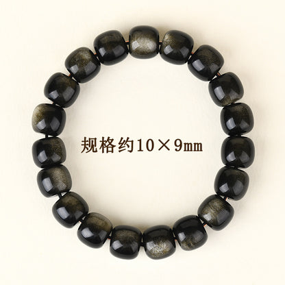 Natural Gold Obsidian Cat's Eye Bracelet | Ancient Chinese Style Buddhist Beads for Unisex