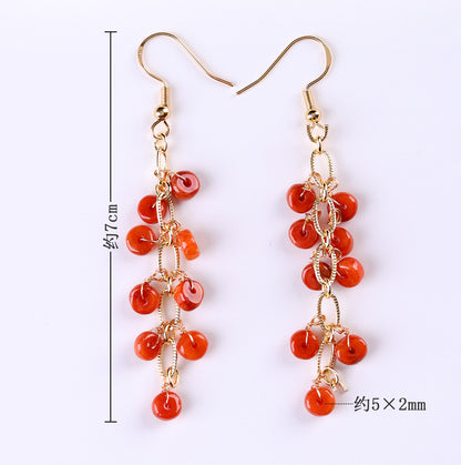 Natural Emerald Red Jade Tassel Earrings | Chinese Retro Style Luxury Women's Jewelry