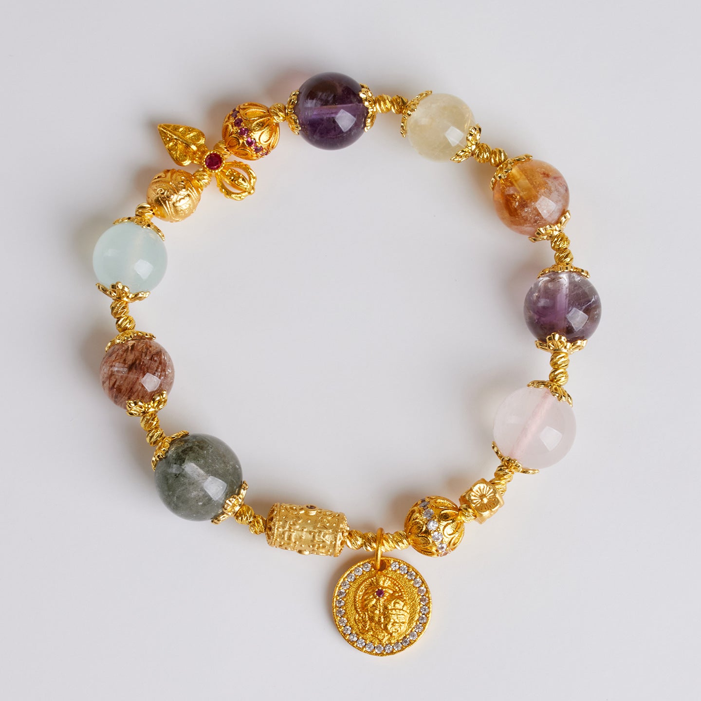 Natural Crystal Multi-Gem Bracelet with Amethyst & Aquamarine | Feng Shui Protection
