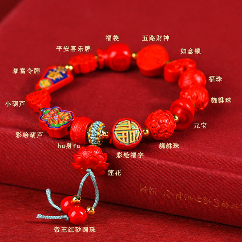 Natural High Content Cinnabar Multi-Gem Bracelet - Auspicious Red Zodiac Year Spiritual Jewelry