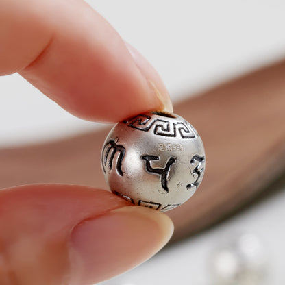 999 Pure Silver Six-Word Mantra Lucky Bead Bracelet & Necklace Spacer Beads