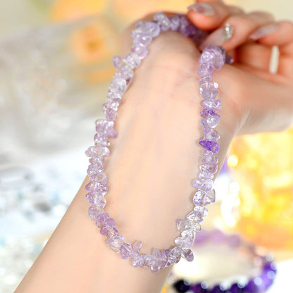 Natural Bolivia Amethyst Crushed Stone Collarbone Necklace & Double Circle Bracelet | Spiritual Protection & Wealth Attraction