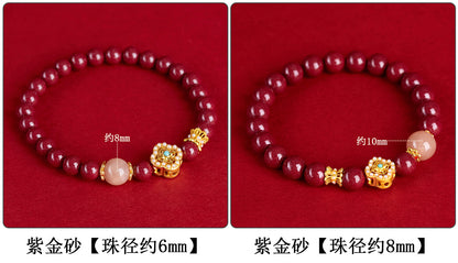 Natural Purple Gold Cinnabar Sunstone Zodiac Bracelet - Retro Chinese Style for Luck & Protection