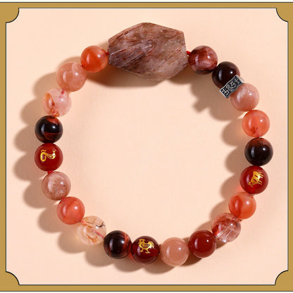 Natural Crystal Zodiac Three-Planet Bracelet - Black Gold Flexible Unisex Spiritual Amulet