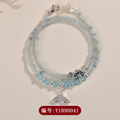 Natural Aquamarine Blue Chalcedony Multi-Layer Bracelet | Spiritual Protection & Elegant Energy