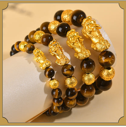 Golden Tiger Eye Pixiu Bracelet | Wealth Attraction & Protection Amulet