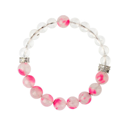 Natural Cherry Blossom White Crystal Love Bracelet | Peach Pink Women's Spiritual Jewelry