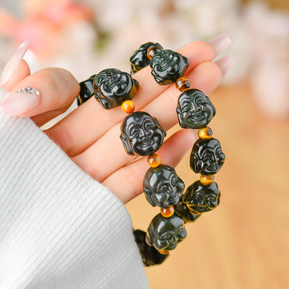 Rainbow Eye Obsidian Buddha Head Bracelet - Spiritual Harmony & Protection for Couples