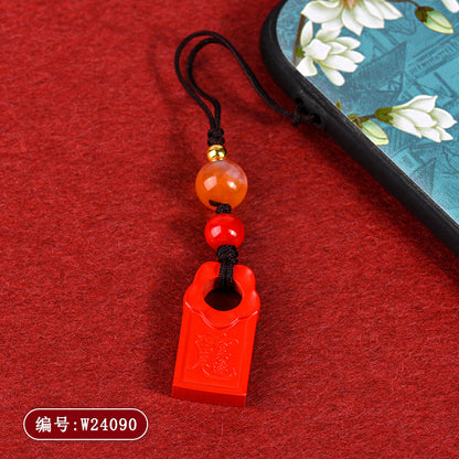 Natural Cinnabar Wu Sui General Phone Pendant - Spiritual Protection & Good Luck Charm