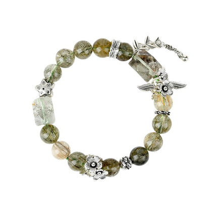 Natural Green Tourmaline Hair Crystal Bracelet | Wealth Protection & Spiritual Energy Amulet