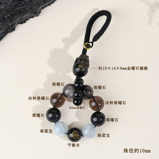 Natural Obsidian Five Elements Hydration Keychain - Balance Energy & Prosperity Pendant