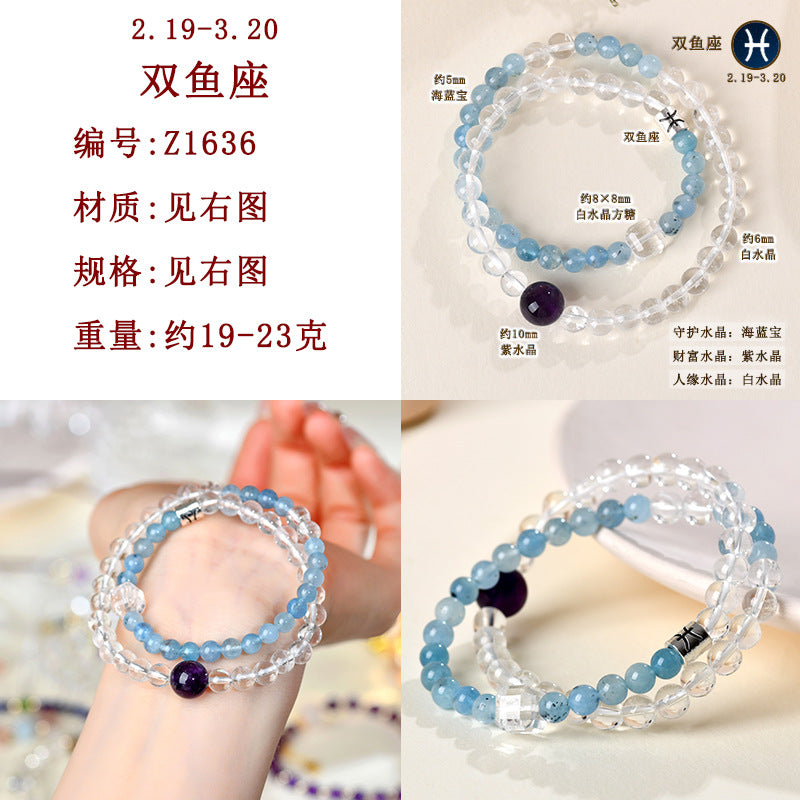 Natural Crystal Zodiac Bracelet | Multi-Gemstone Protection & Luck Charm for Women