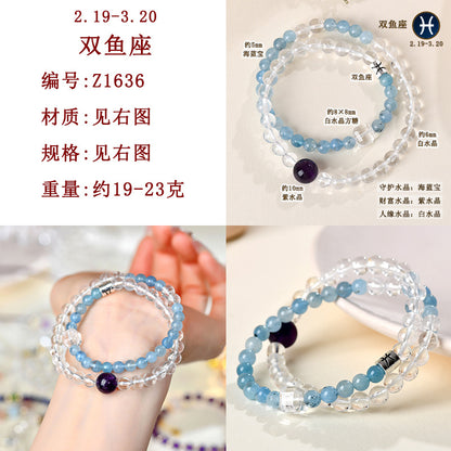 Natural Crystal Zodiac Bracelet | Multi-Gemstone Protection & Luck Charm for Women