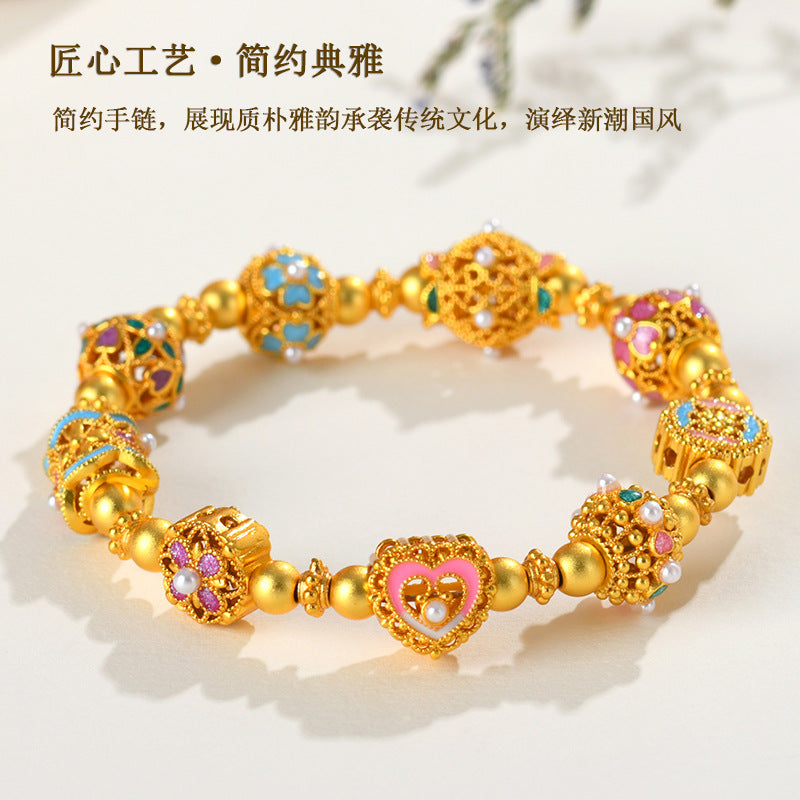 Flowing Color Four-Leaf Clover Gold Sand Fortune Bead Bracelet – Lucky Charm for Women