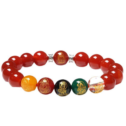 Five-Way God of Wealth Zodiac Guardian Buddha Agate Obsidian Bracelet - Fortune & Protection Talisman