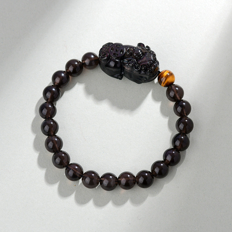Natural Rainbow Eye Obsidian Pixiu Bracelet - Wealth and Protection Talisman for Couples