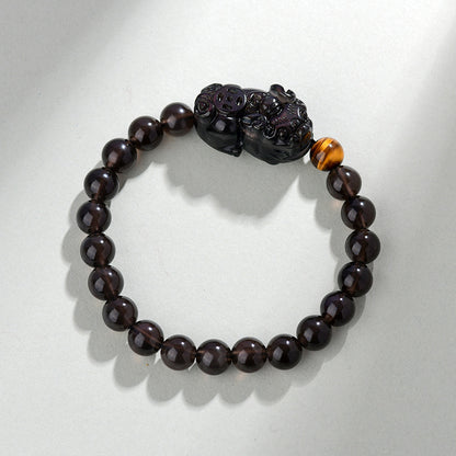 Natural Rainbow Eye Obsidian Pixiu Bracelet - Wealth and Protection Talisman for Couples