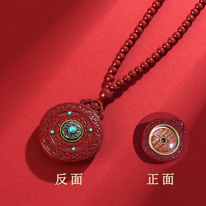 Natural High-Content Cinnabar Mountain Ghost Flower Pendant Necklace – Taoist Amulet for Protection and Wealth