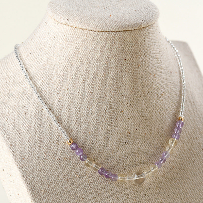 Natural White Crystal Ametrine Collarbone Necklace | Spiritual Balance & Elegant Protection