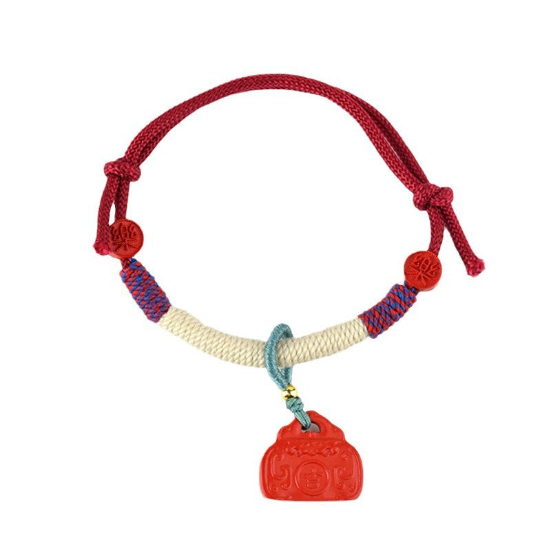 Natural Cinnabar Ruyi Lock Tibetan Bracelet - Auspicious Protection Handmade Red Rope
