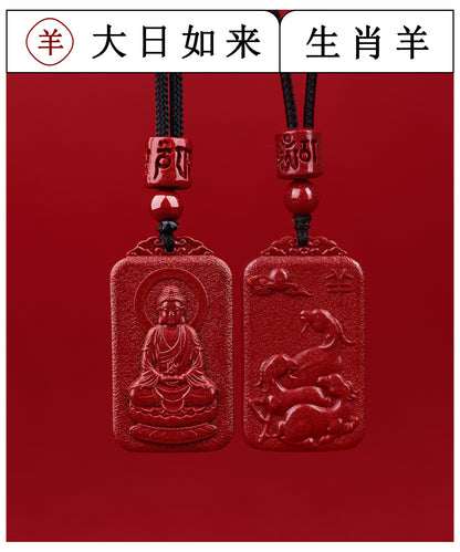 Natural Purple Gold Cinnabar Zodiac Birth Buddha Pendant - Eight Guardian Deities Protection Amulet
