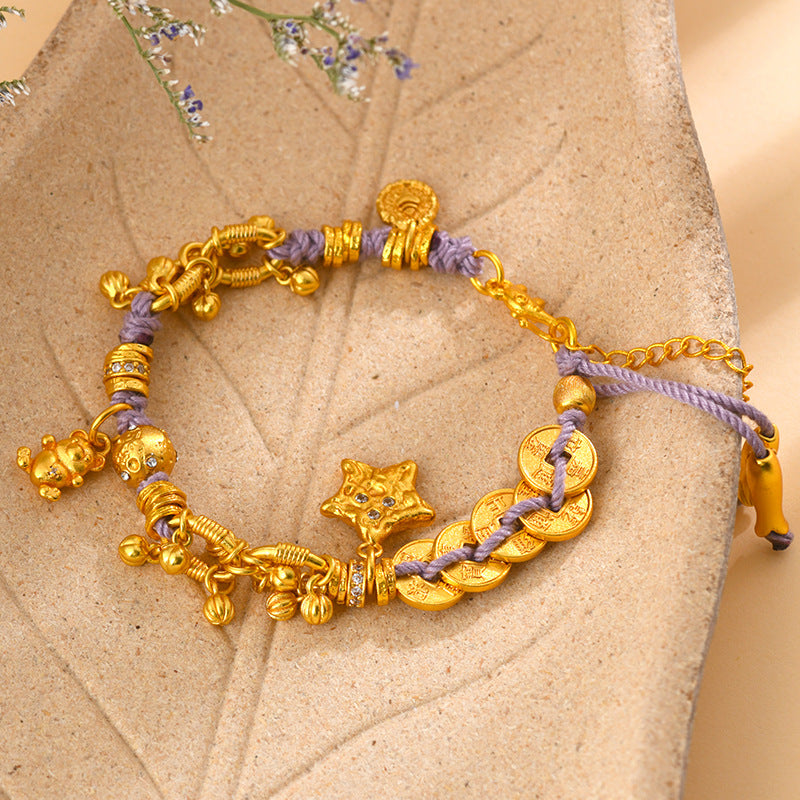 Golden Five Emperors Money Abundant Harvest Bracelet | Wealth & Prosperity Tibetan Style Amulet